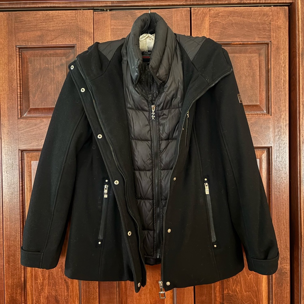 ZeroXposur Black Wool Blend Coat with Inner Puffer Layer